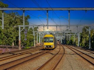 Passenger Train going through Summer Hill train station a suburban Sydney train Station NSW Australia