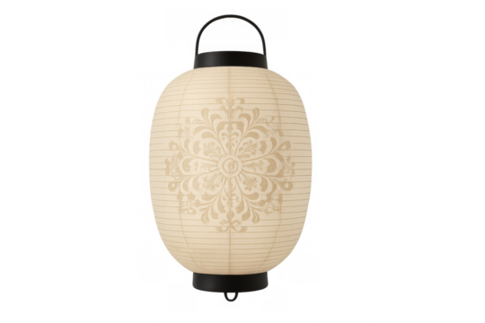 Japanese paper lantern displaying traditional asian mandala pattern, decorative light object on transparent background - Powered by Adobe