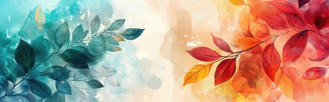 Abstract depiction of leaves with artistic blending of colors, evoking nature's beauty and serenity