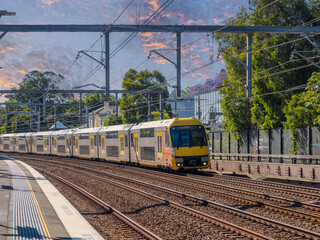 Passenger Train going through Summer Hill train station a suburban Sydney train Station NSW Australia