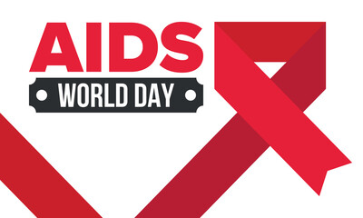 World Aids Day. Red ribbon symbol. Awareness and prevention hiv. Medical healthcare concept. Human support and protection. Celebrated annual in December 1. Poster, banner and background. Vector