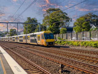 Passenger Train going through Summer Hill train station a suburban Sydney train Station NSW Australia