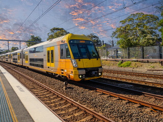 Passenger Train going through Summer Hill train station a suburban Sydney train Station NSW Australia