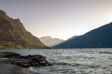 Crystal Clear Lake Garda with Majestic Mountains., Italy