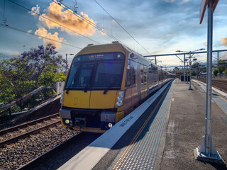 Passenger Train going through Summer Hill train station a suburban Sydney train Station NSW Australia