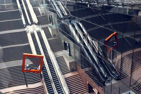 Abstract Reflections of Stairs and Escalators inside Kyoto Train Station