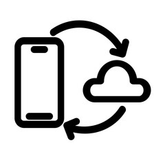 This icon represents seamless data transfer between a mobile device and a cloud server- ideal for showcasing cloud storage- backup- and synchronization functionalities. It's perfect for app.