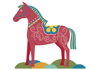 Nordic folk art red horse vector – 北欧ダーラナホース風  装飾された赤い馬のイラスト ベクターデザイン