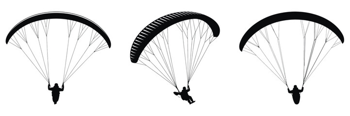 Paragliding Vector Illustration Set – Winter Adventure Silhouette, Extreme Sport, Cold Weather Sky Flying, Mountain Air Travel, Outdoor Freedom, and Snow Season Exploration Design Art