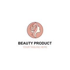Woman Face Rose Flower Beauty Product Logo Design with Creative Illustration