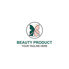 Butterfly Circle Logo Design for Beauty Product Brand with Creative Illustration