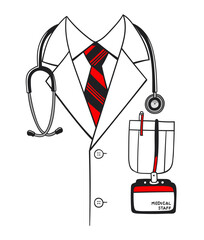 Simple Line Art Doctor Uniform with Stethoscope and Tie Illustration