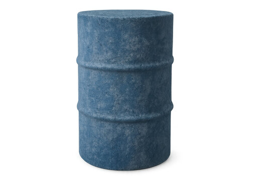 Blue industrial barrel standing, showing textured metal surface, essential for oil and chemical storage with transparent background