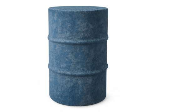 Blue industrial barrel standing, showing textured metal surface, essential for oil and chemical storage with transparent background - Powered by Adobe
