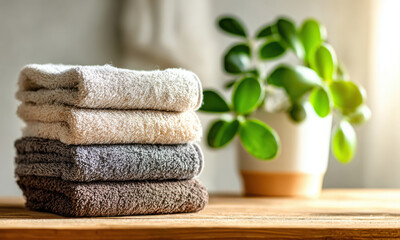 owels And Green Plant In Natural Bathroom