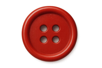 Fototapeta premium Red sewing button with four holes, showing clothing fastener for crafts, fashion, and handicraft design