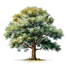 Oak Tree, watercolor painting, vector illustration, isolated on a white background. © Andrews