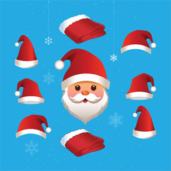 Shanta Claus  Hat Collection Set Christmas Holiday, cap of clothing costume Illuatration