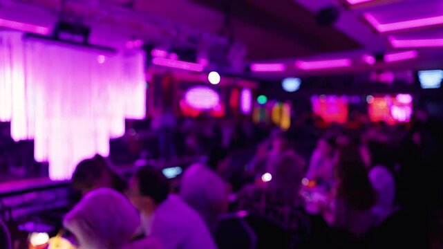 Vibrant nightclub scene, Contemporary neonlit tavern filled with engaged customers at illuminated