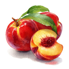 A watercolor painting of Nectarine, vector illustration on white background.