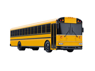 Yellow school bus isolated on transparency background features classic design large windows black stripes and front stop lights commonly used for student transportation safe and reliable