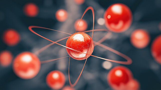 Red Atom Representation Abstract Background Science Technology Molecular Structure Chemistry Physics Nuclear Energy Scientific Illustration Digital Art Concept Design Education Research Laboratory