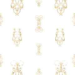 golden baroque ornate backdrop, png texture, seamless ornamental pattern, 
