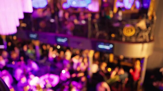 Vivid musical scene, Illuminated stage amidst energetic crowd with pulsating rhythms and shadows