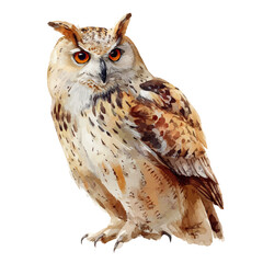Owl in watercolor style, vector illustration, isolated on white background.