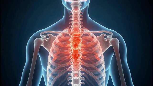 Anatomical Illustration of the Human Torso Skeleton Displaying Back Pain
