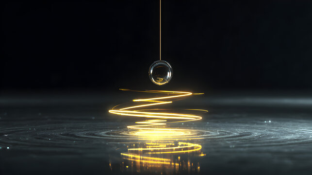 Abstract glowing spiral light trail with floating glass sphere symbolizing focus, trance, and hypnotic energy for World Hypnotism Day concept
