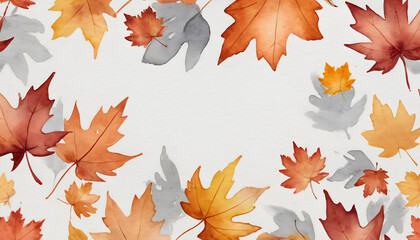 Obraz premium Watercolor frame border of vivid autumn maple leaves on white