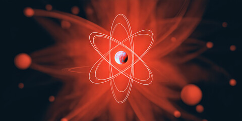 Red Atom Representation Abstract Background Science Technology Molecular Structure Chemistry Physics Nuclear Energy Scientific Illustration Digital Art Concept Design Education Research Laboratory