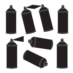 Set of spray paint can silhouettes isolated on white background