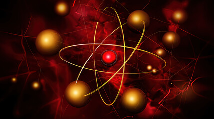 Red Atom Representation Abstract Background Science Technology Molecular Structure Chemistry Physics Nuclear Energy Scientific Illustration Digital Art Concept Design Education Research Laboratory