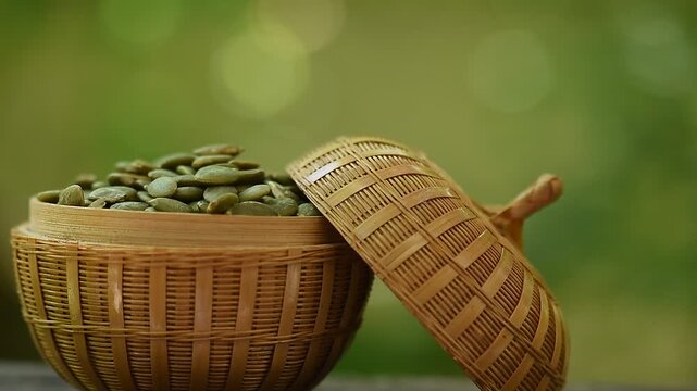Pumpkin seeds on natural background.