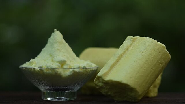 Sulfur and powder on natural background.