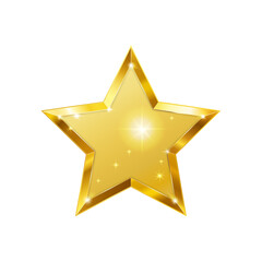 Sparkling golden 3D star with bright glitter reflections and shiny metallic surface, luxury vector award icon for celebration, VIP design, success, or premium festive decoration illustration