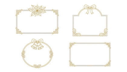 Obraz premium Elegant Decorative Frames Set - Gold Christmas Border, Wedding Invitations, Vintage Floral Design