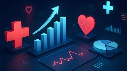 Dynamic visualization of health and wellness data featuring graphs, charts, and medical icons in vibrant colors for impactful presentations. - Powered by Adobe