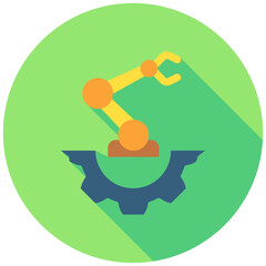 Robot Arm Icon, Rounded Mini Illustration Relate To Industry 4-0. Use For Modern Concept, Ui, Ux Web And App Development.