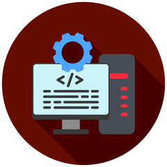 Programming Icon, Rounded Mini Illustration Relate To Industry 4-0. Use For Modern Concept, Ui, Ux Web And App Development.