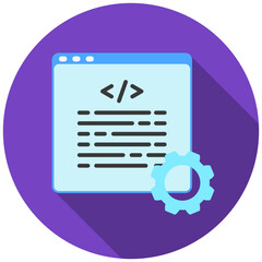 Coding Process Icon, Rounded Mini Illustration Relate To Industry 4-0. Use For Modern Concept, Ui, Ux Web And App Development.