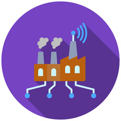 Digital Factory Icon, Rounded Mini Illustration Relate To Industry 4-0. Use For Modern Concept, Ui, Ux Web And App Development.