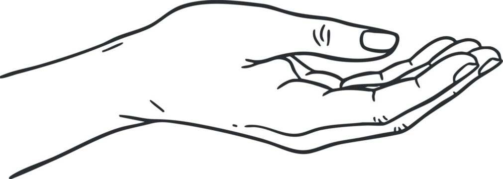 Minimalist outline vector illustration of an open hand gesture for communication and supportive design projects