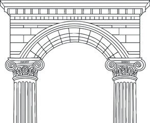 Fototapeta premium Outline vector illustration of a classic architectural arch with columns, suitable for design projects and historical themes