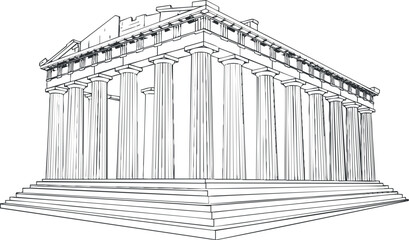 Fototapeta premium Linear vector illustration of an ancient Greek temple with columns, suitable for educational and cultural design projects