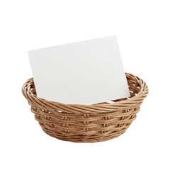 Blank white Greeting Card in Basket isolated on transparent background, PNG