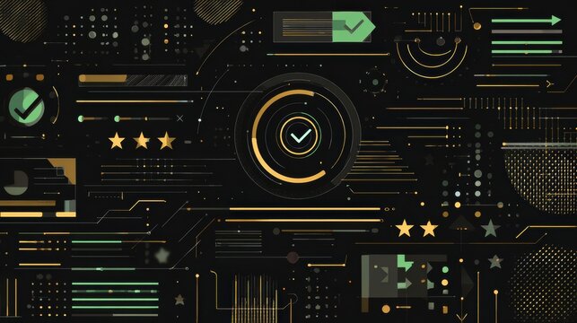 Abstract Compliance Dashboard Design Featuring Geometric Shapes and Dynamic Circuit Patterns With a Glowing European Stars Motif
