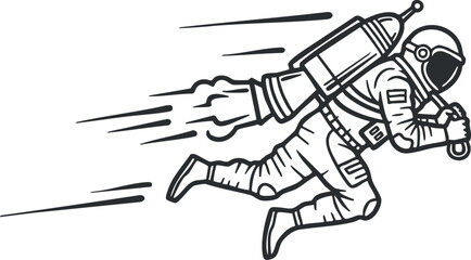Fototapeta premium Dynamic line art illustration of an astronaut with a jetpack, ideal for space exploration themes and adventure designs